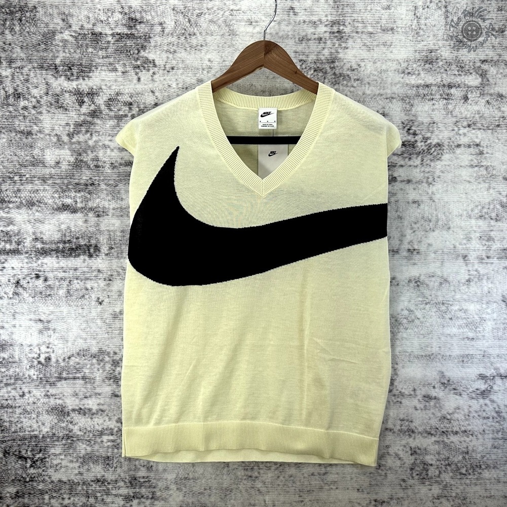 NWT Nike Golf V-Neck Sweater Vest Coconut Milk Black - Men's Medium - FD2873-113